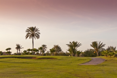 Coucher de soleil sur le golf Palmerai à Marrakech
